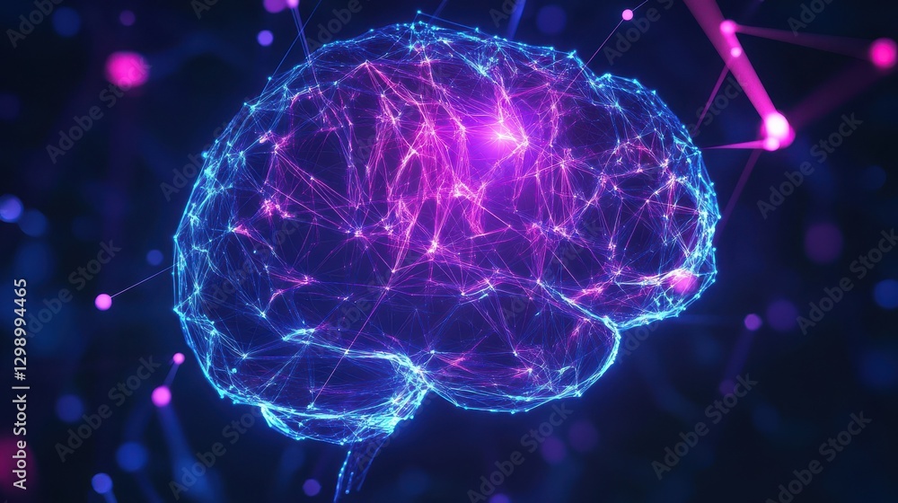 Neon Abstract Brain Network with Futuristic Digital Connections for Innovative development artificial intelligence technology Concept. Neon Abstract Brain Network with Futuristic Digital Connections for Innovative development artificial intelligence technology Concept.
