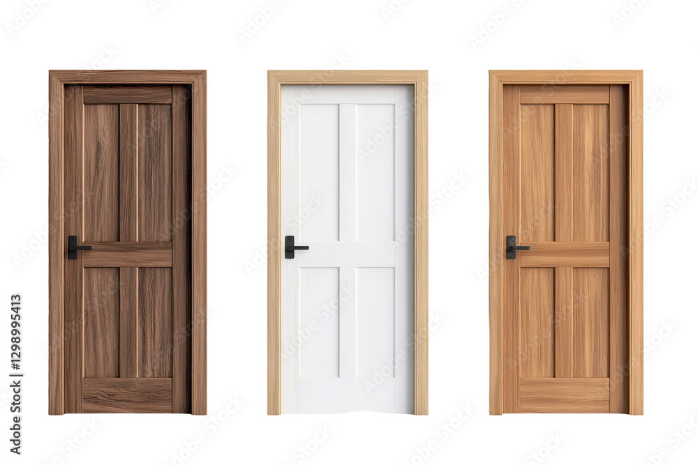 Two wooden doors with a silver handle and a silver bar. ,on transparent background. Two wooden doors with a silver handle and a silver bar. ,on transparent background.