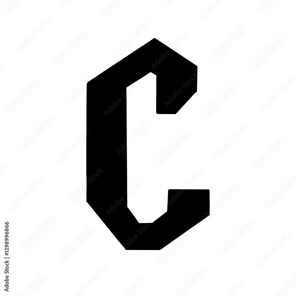 Obraz premium Magic Bold letter C of latin english language. Black font symbol in hand drawn doodle style. Vector illustration isolated on white background. For presentation, logo, branding, font, education.