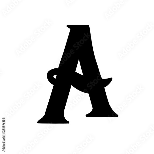 Magic Bold letter A of latin english language. Black font symbol in hand drawn doodle style. Vector illustration isolated on white background. For presentation, logo, branding, font, education.