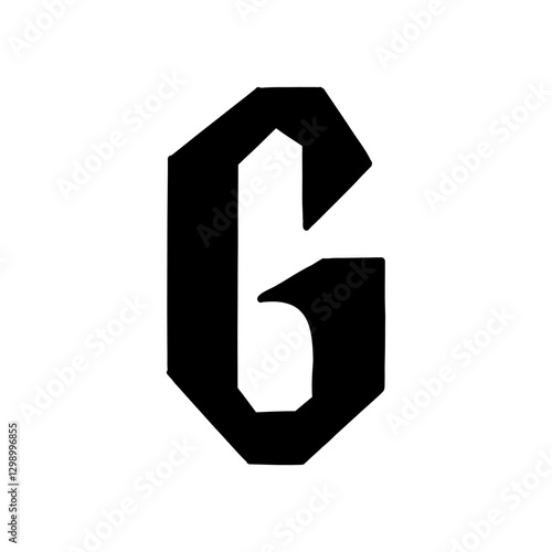 Magic Bold letter g of latin english language. Black font symbol in hand drawn doodle style. Vector illustration isolated on white background. For presentation, logo, branding, font, education.