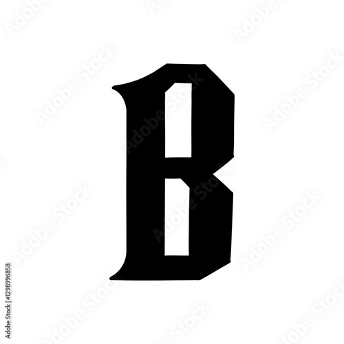 Magic Bold letter B of latin english language. Black font symbol in hand drawn doodle style. Vector illustration isolated on white background. For presentation, logo, branding, font, education.