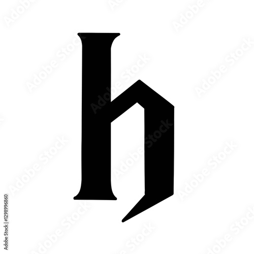 Magic Bold letter h of latin english language. Black font symbol in hand drawn doodle style. Vector illustration isolated on white background. For presentation, logo, branding, font, education.