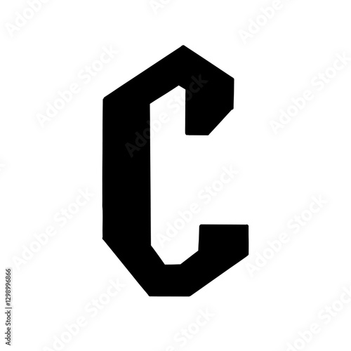 Magic Bold letter C of latin english language. Black font symbol in hand drawn doodle style. Vector illustration isolated on white background. For presentation, logo, branding, font, education.