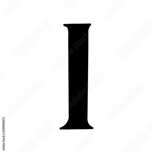 Magic Bold letter i of latin english language. Black font symbol in hand drawn doodle style. Vector illustration isolated on white background. For presentation, logo, branding, font, education.
