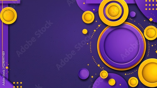 Abstract Purple and Yellow Geometric Design A vibrant and modern background featuring overlapping circles and shapes in shades of purple and yellow