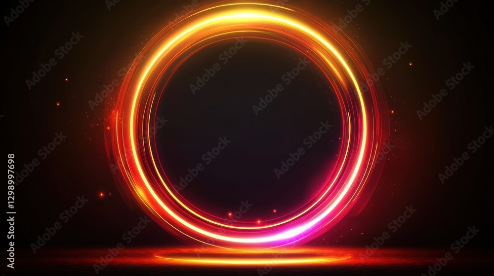 Glowing Circle Frame with Red and Yellow Light Trails on Dark Background Glowing Circle Frame with Red and Yellow Light Trails on Dark Background
