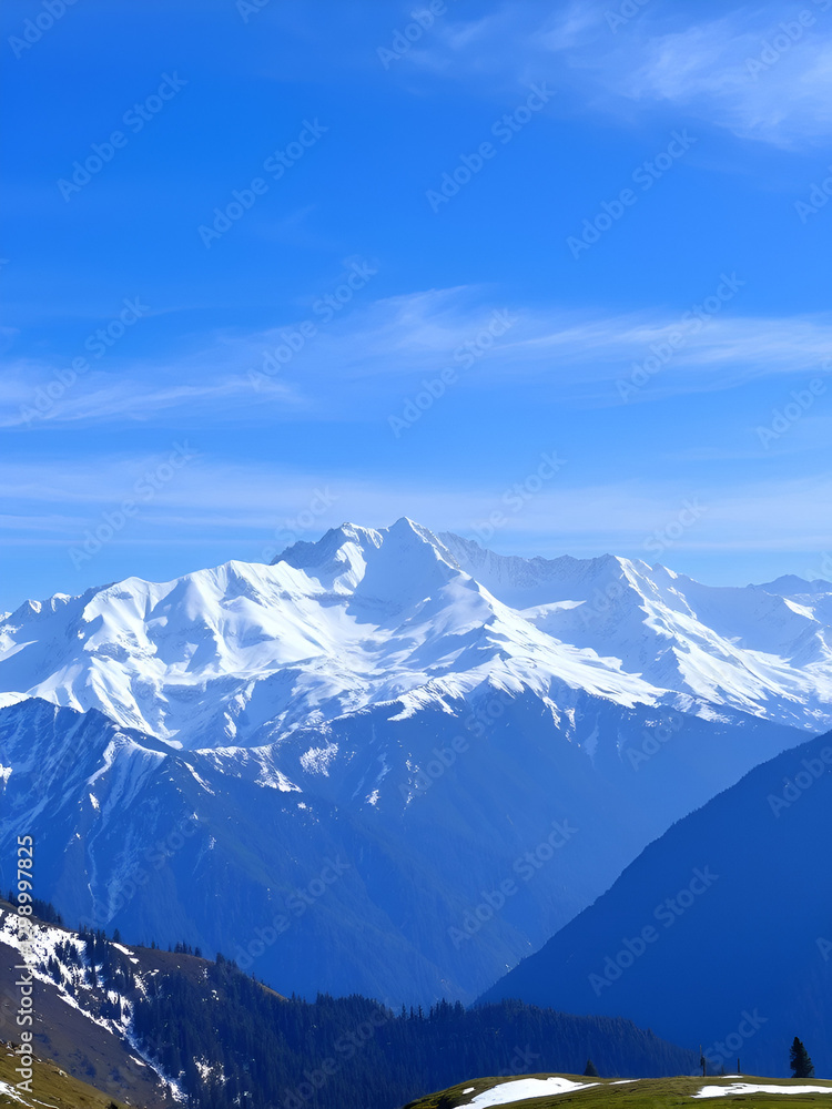 Obraz premium Snow-Capped Mountain Landscape: A Breathtaking View in the Eastern Himalayas, North Sikkim, India, Near Gurudongmar Lake and the Kalapathhar Area.