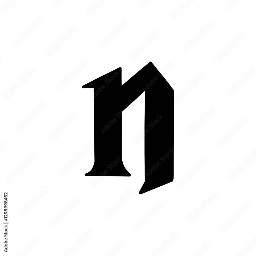 Naklejka premium Magic Bold letter n of latin english language. Black font symbol in hand drawn doodle style. Vector illustration isolated on white background. For presentation, logo, branding, font, education.