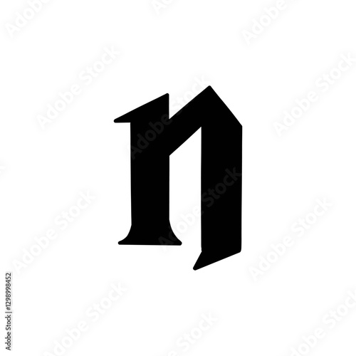 Magic Bold letter n of latin english language. Black font symbol in hand drawn doodle style. Vector illustration isolated on white background. For presentation, logo, branding, font, education.