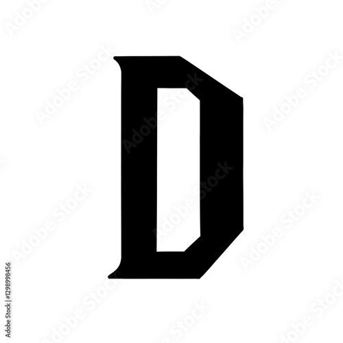 Magic Bold letter d of latin english language. Black font symbol in hand drawn doodle style. Vector illustration isolated on white background. For presentation, logo, branding, font, education.