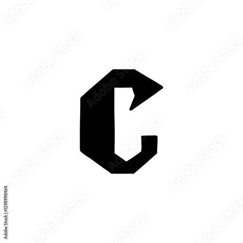 Magic Bold letter C of latin english language. Black font symbol in hand drawn doodle style. Vector illustration isolated on white background. For presentation, logo, branding, font, education.