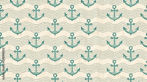 Seamless Nautical Anchors and Wavy Lines Pattern Design for Textile and Wallpaper Applications