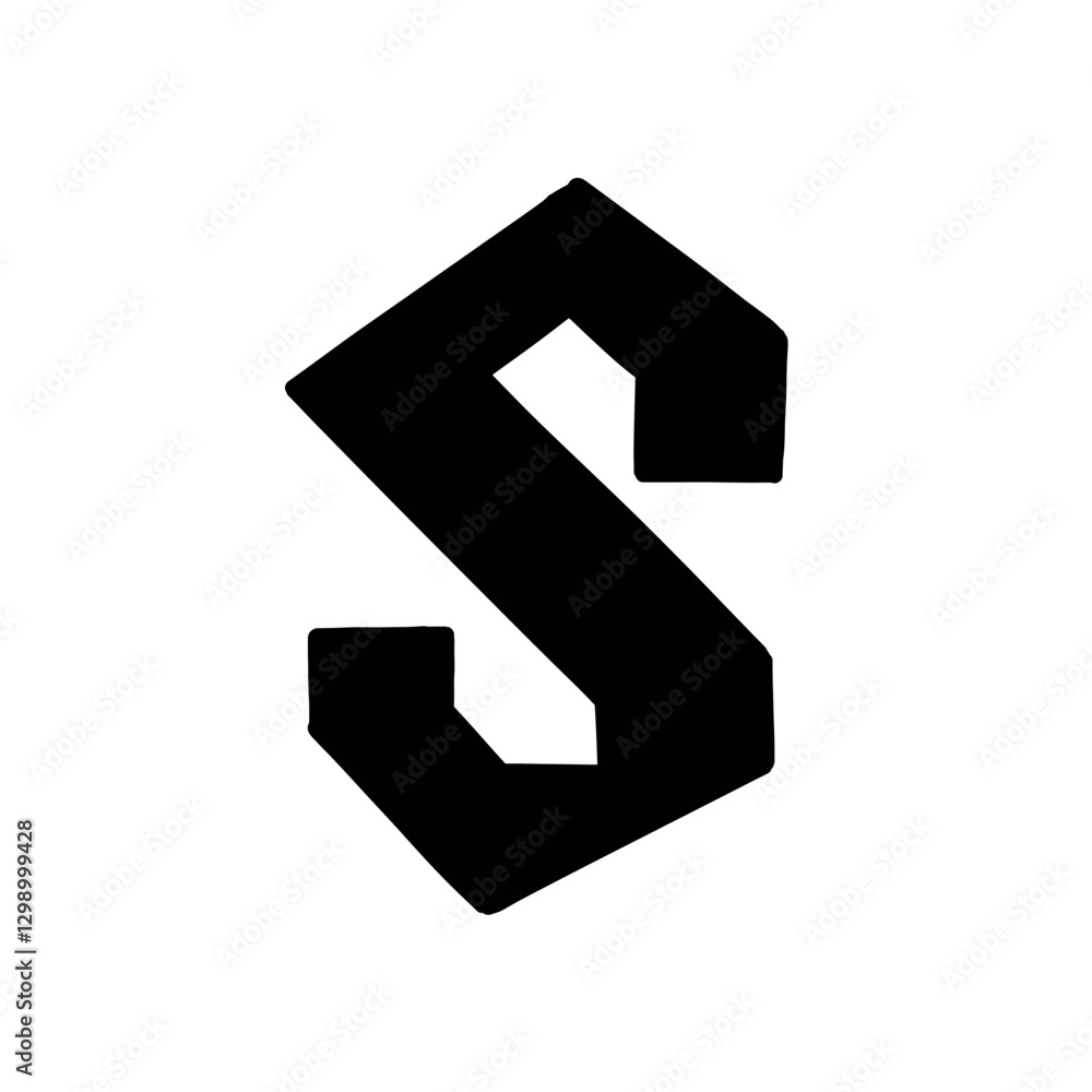 Naklejka premium Magic Bold letter s of latin english language. Black font symbol in hand drawn doodle style. Vector illustration isolated on white background. For presentation, logo, branding, font, education.