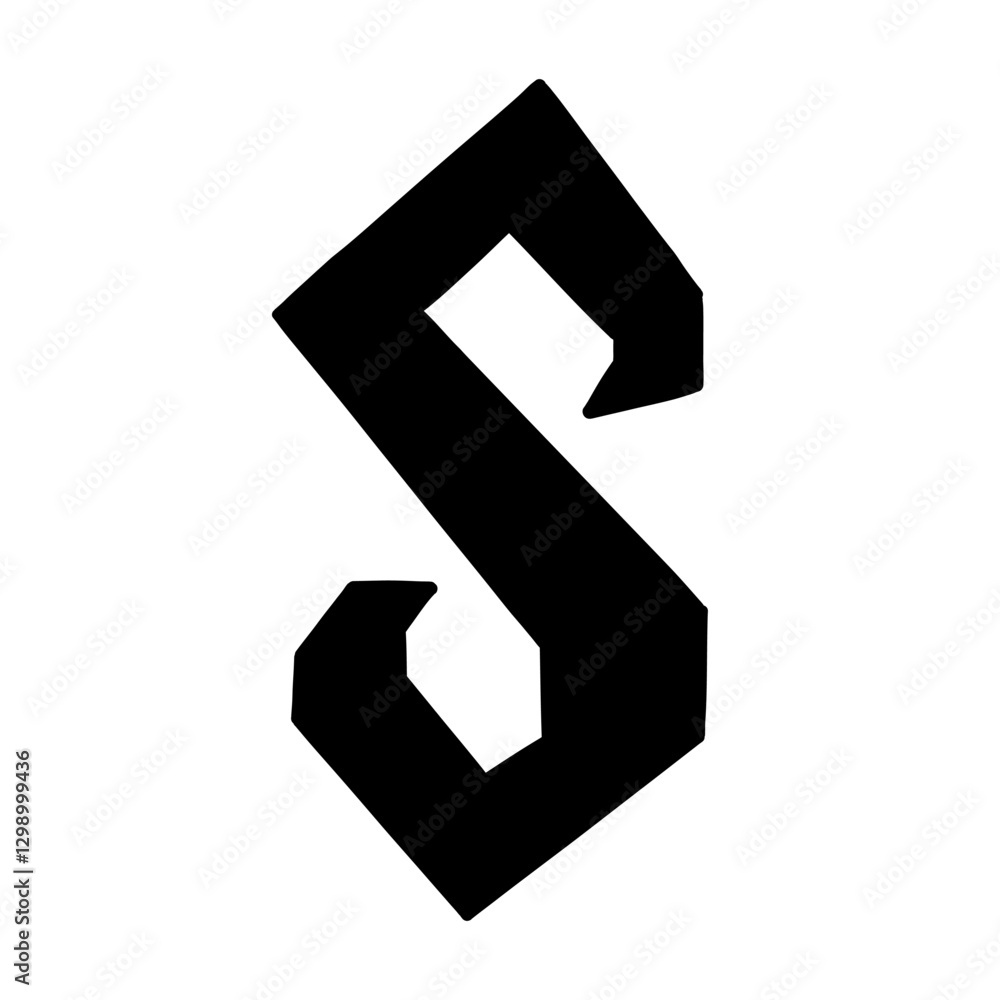 Naklejka premium Magic Bold letter s of latin english language. Black font symbol in hand drawn doodle style. Vector illustration isolated on white background. For presentation, logo, branding, font, education.