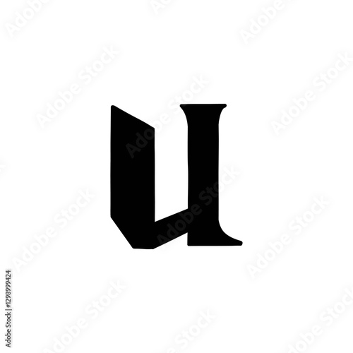 Magic Bold letter U of latin english language. Black font symbol in hand drawn doodle style. Vector illustration isolated on white background. For presentation, logo, branding, font, education.