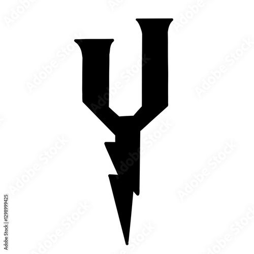 Magic Bold letter y of latin english language. Black font symbol in hand drawn doodle style. Vector illustration isolated on white background. For presentation, logo, branding, font, education.