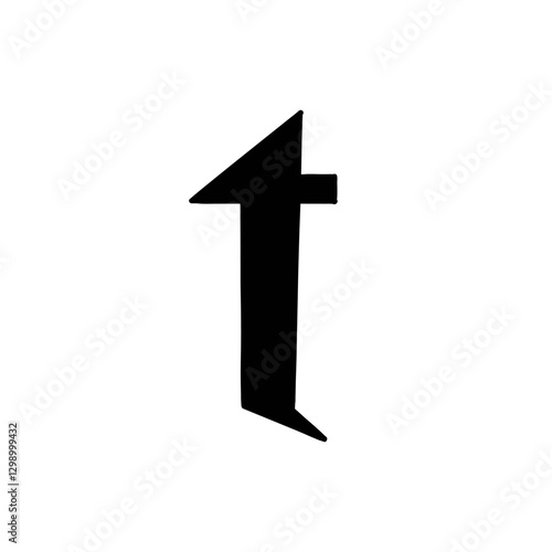 Magic Bold letter t of latin english language. Black font symbol in hand drawn doodle style. Vector illustration isolated on white background. For presentation, logo, branding, font, education.