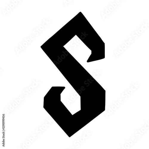 Magic Bold letter s of latin english language. Black font symbol in hand drawn doodle style. Vector illustration isolated on white background. For presentation, logo, branding, font, education.