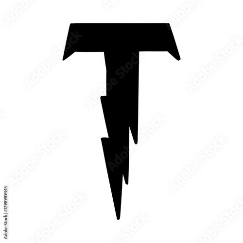 Magic Bold letter t of latin english language. Black font symbol in hand drawn doodle style. Vector illustration isolated on white background. For presentation, logo, branding, font, education.