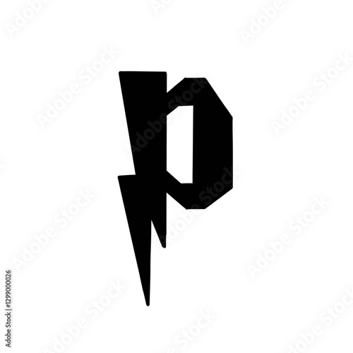 Magic Bold letter P of latin english language. Black font symbol in hand drawn doodle style. Vector illustration isolated on white background. For presentation, logo, branding, font, education.