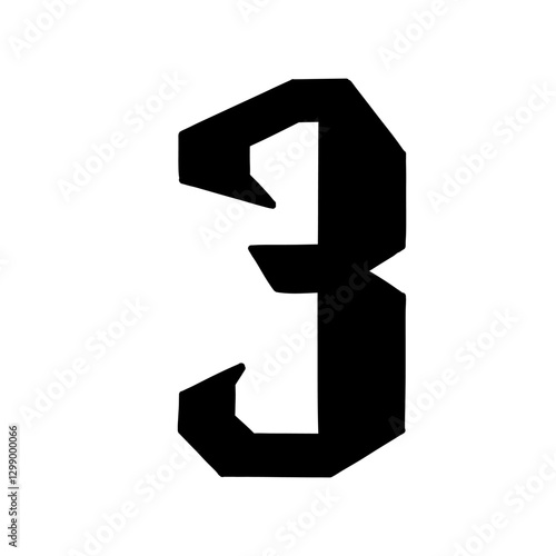 Magic Bold digit number three 3. Black font symbol in hand drawn doodle style. Vector illustration isolated on white background. For menu, presentation, branding, font, education, math.