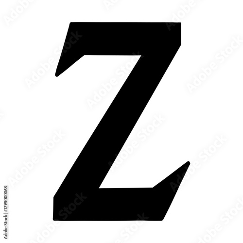 Magic Bold letter Z of latin english language. Black font symbol in hand drawn doodle style. Vector illustration isolated on white background. For presentation, logo, branding, font, education.
