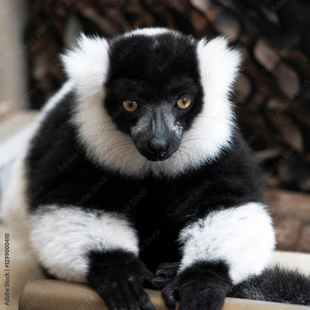 black and white lemur animal closeup