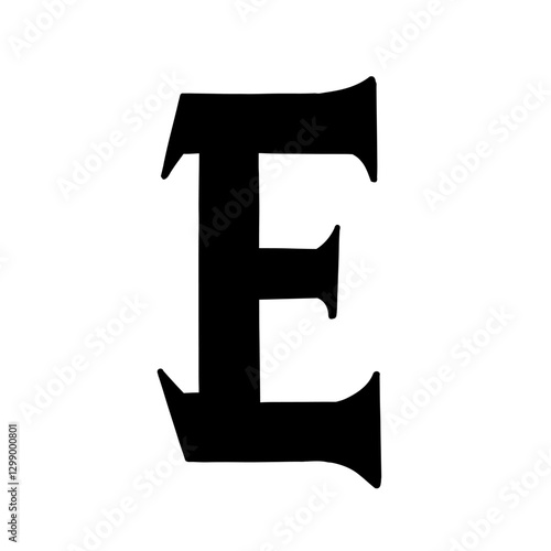 Magic Bold letter e of latin english language. Black font symbol in hand drawn doodle style. Vector illustration isolated on white background. For presentation, logo, branding, font, education.