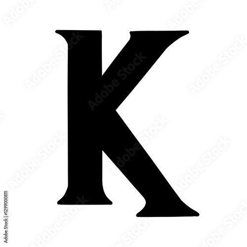 Magic Bold letter k of latin english language. Black font symbol in hand drawn doodle style. Vector illustration isolated on white background. For presentation, logo, branding, font, education.