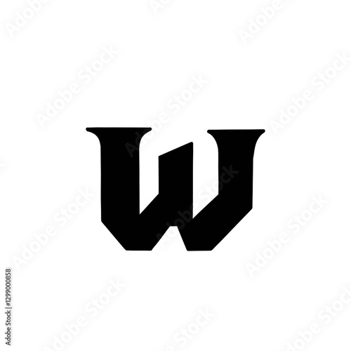 Magic Bold letter w of latin english language. Black font symbol in hand drawn doodle style. Vector illustration isolated on white background. For presentation, logo, branding, font, education.