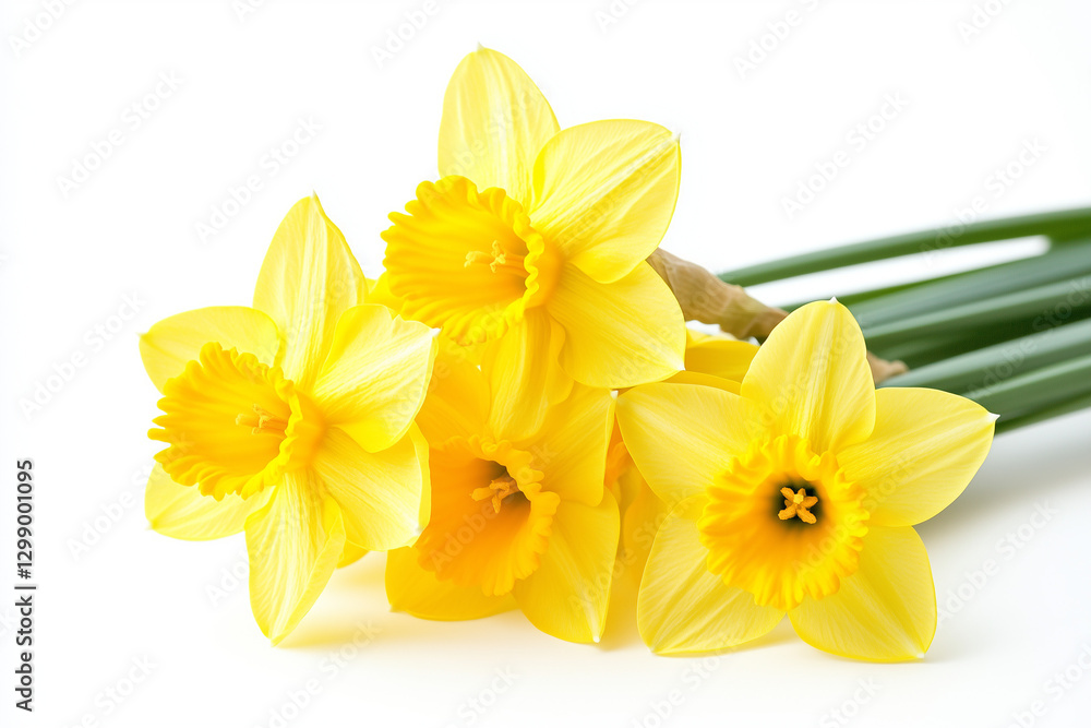 Yellow Daffodils on White Background. Close-up of yellow daffodils on a white background. Ideal for spring designs and floral decorations. Yellow Daffodils on White Background. Close-up of yellow daffodils on a white background. Ideal for spring designs and floral decorations.