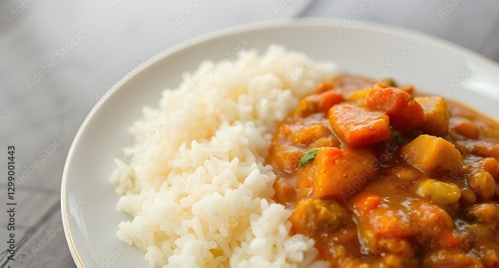 Plate of aromatic rice with flavorful curry Plate of aromatic rice with flavorful curry
