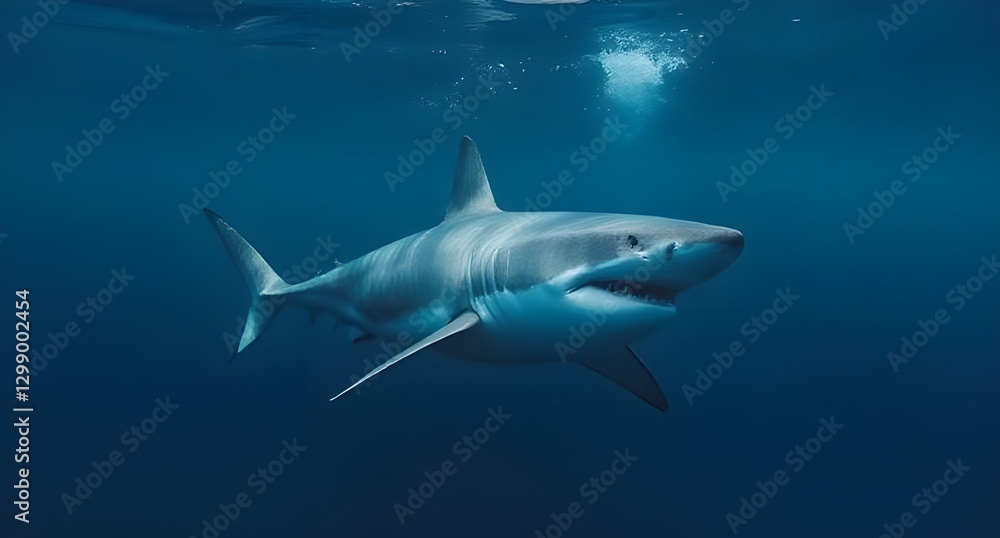 A great white shark swimming near the surface A great white shark swimming near the surface