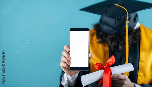 Graduate student with holding a smartphone