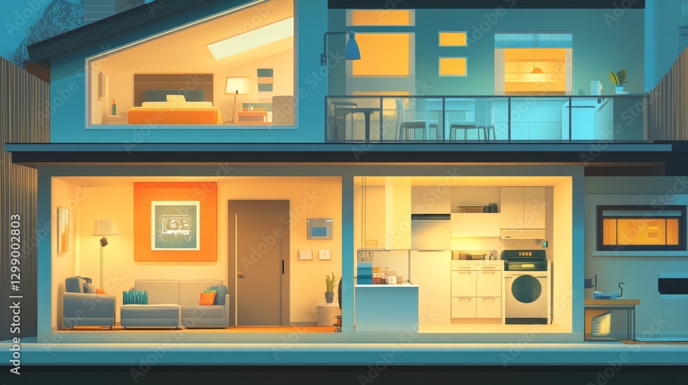 Naklejka premium Smart home control means using technology to manage your home. It includes systems like lighting, heating, and security. 