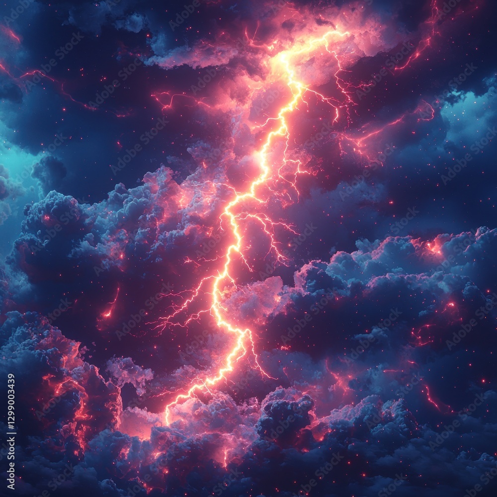 Fototapeta premium Dramatic Lightning Strike Illuminates Storm Clouds with Intense Energy