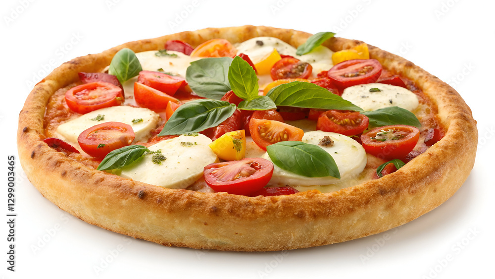 A golden-brown pizza crust arranged with fresh ingredients, isolated on a white background for a clean and appetizing presentation. A golden-brown pizza crust arranged with fresh ingredients, isolated on a white background for a clean and appetizing presentation.