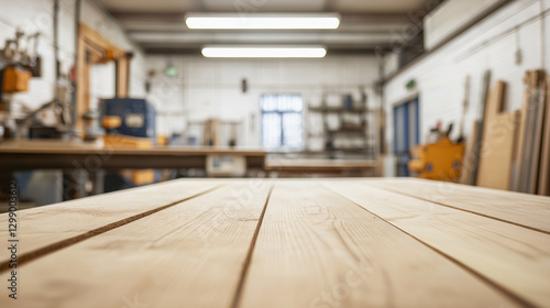 Wallpaper Mural Light Wood Tabletop in Blurred Carpenters Workshop Torontodigital.ca