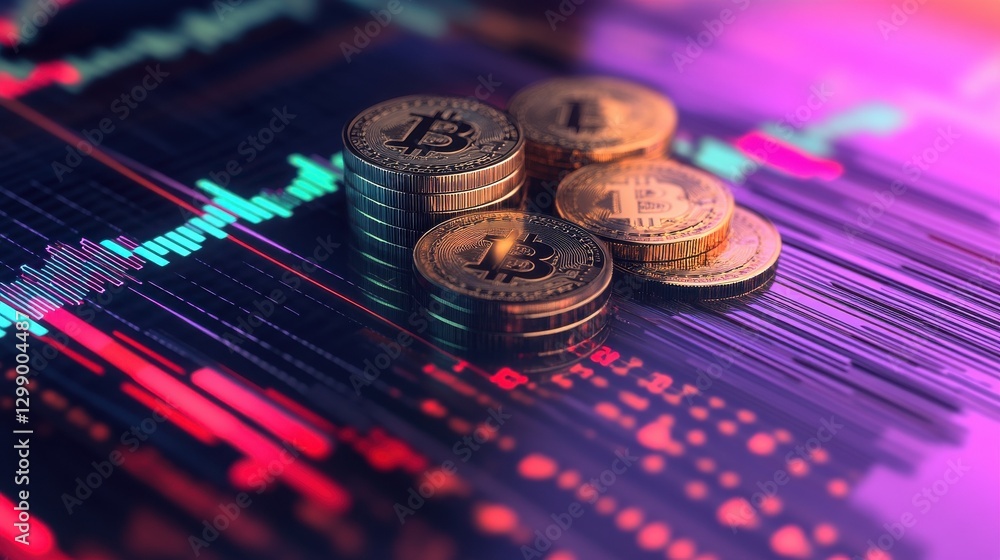 Colorful coins and graphs representing financial growth and investment opportunities. Colorful coins and graphs representing financial growth and investment opportunities.