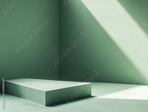 Wallpaper Mural Minimalist green interior with angular shadows, modern pedestal in a calm space ideal for product display or artistic presentations, clean lines and serene atmosphere Torontodigital.ca