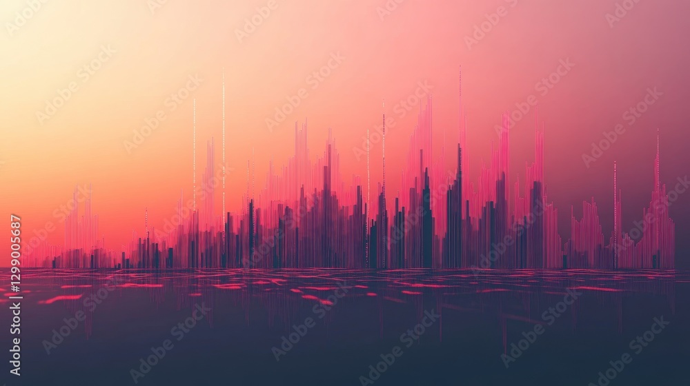 Abstract skyline at sunset with vibrant colors and unique shapes creating a modern feel. Abstract skyline at sunset with vibrant colors and unique shapes creating a modern feel.