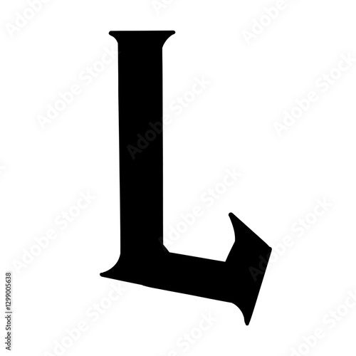 Magic Bold letter L of latin english language. Black font symbol in hand drawn doodle style. Vector illustration isolated on white background. For presentation, logo, branding, font, education.