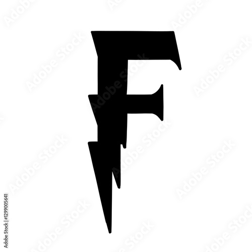 Magic Bold letter f of latin english language. Black font symbol in hand drawn doodle style. Vector illustration isolated on white background. For presentation, logo, branding, font, education.