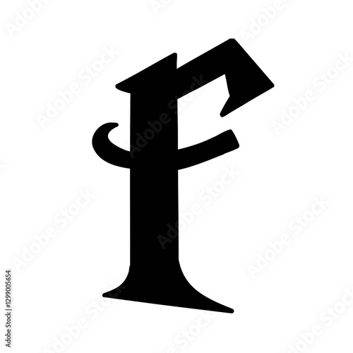 Magic Bold letter f of latin english language. Black font symbol in hand drawn doodle style. Vector illustration isolated on white background. For presentation, logo, branding, font, education.