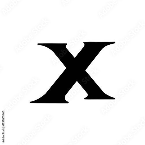 Magic Bold letter x of latin english language. Black font symbol in hand drawn doodle style. Vector illustration isolated on white background. For presentation, logo, branding, font, education.