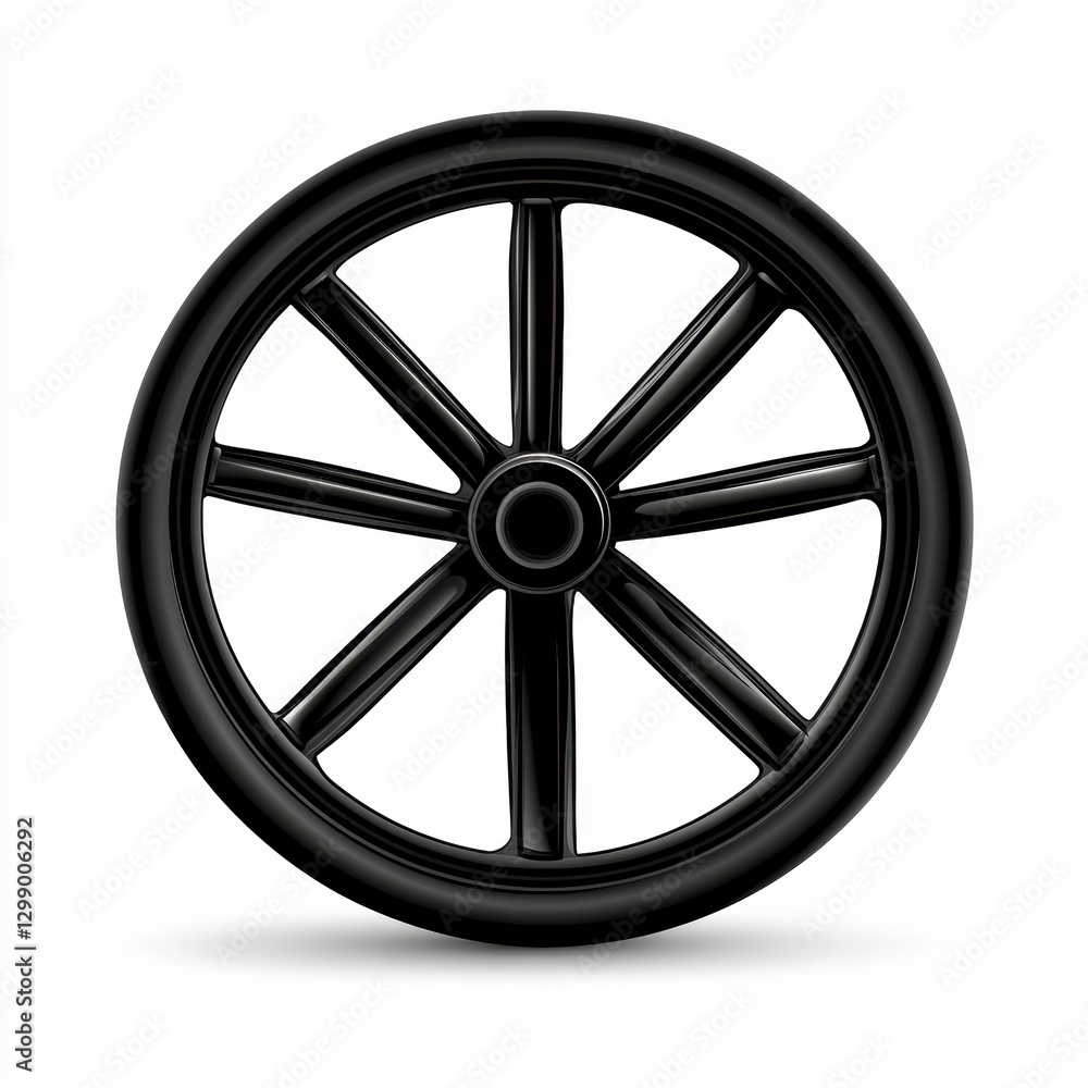 Obraz premium Black Wooden Wagon Wheel with Eight Spokes on White Background