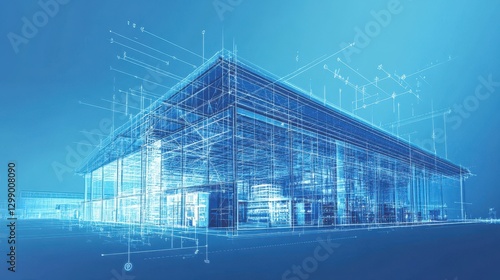 Futuristic Warehouse Architectural Blueprint Illustration