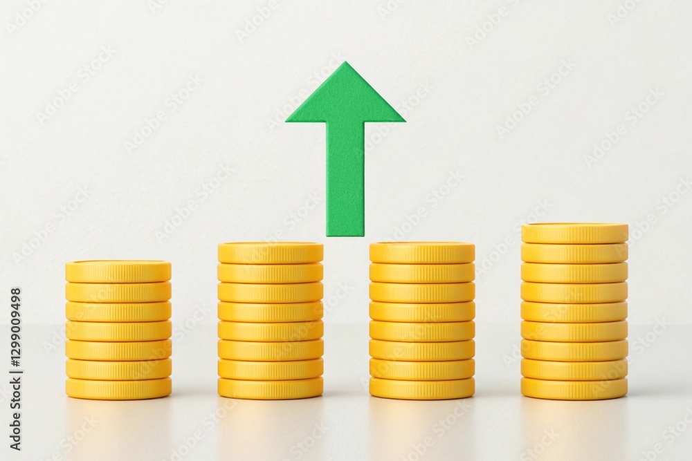 financial growth illustration with ascending stacks of coins and upward arrow financial growth illustration with ascending stacks of coins and upward arrow