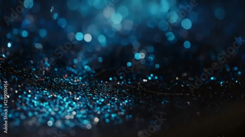 A dazzling array of blue bokeh lights sparkles against a dark background, creating a magical and cosmic atmosphere.